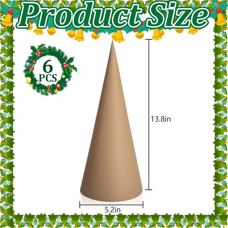 RunNico 6PCS Thick Christmas Paper Mache Trees, 13.8'' x 5.2'' Large Cardboard Craft Cones, Paper Mache Cones Open Bottom for Christmas Tree Gnomes Decorations DIY Art Crafts - Image 2